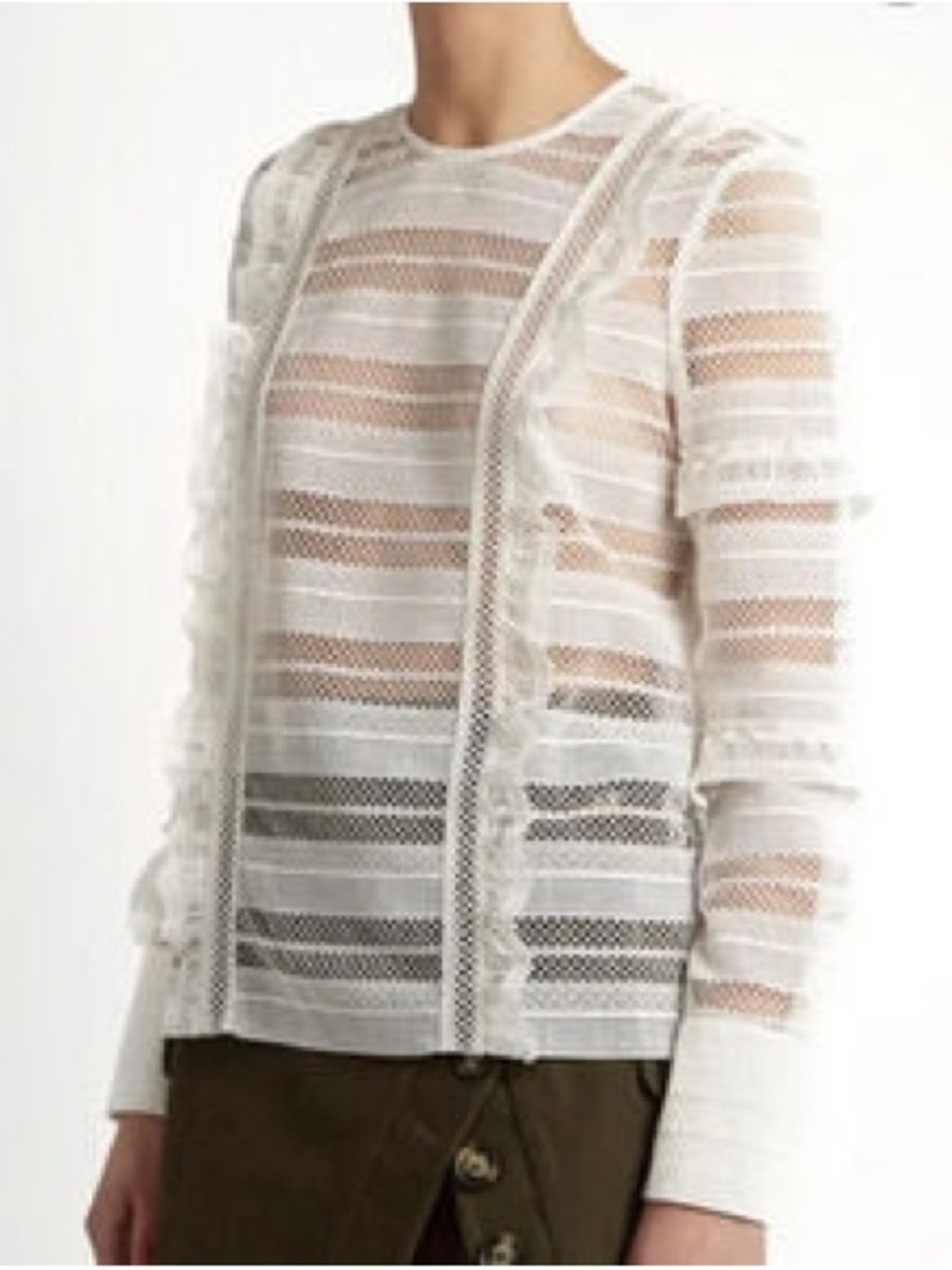 Self-Portrait guipure pink Sheer Lace-Striped Long Sleeve Blouse